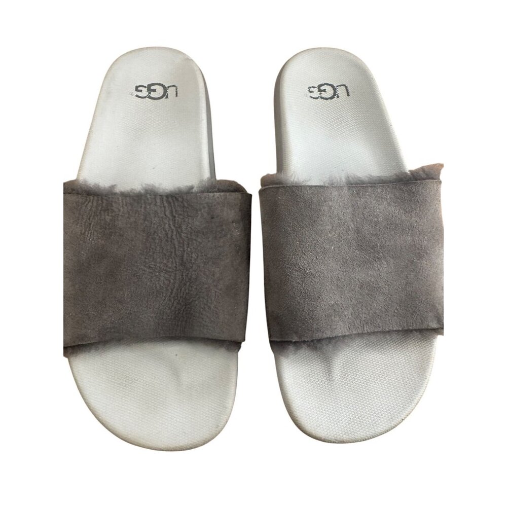 Ugg Xavier Twinface Gray Suede Sheepskin Sherpa Slide Men’s Sandals Size 10 US